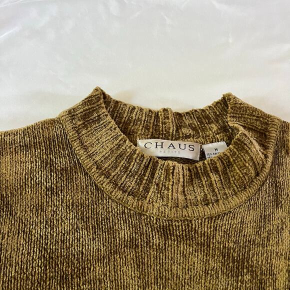 Vtg Y2K 2000s Gold Green Chenille Short Sleeve Sweater Sz M Fairy Grunge - Picture 2 of 6